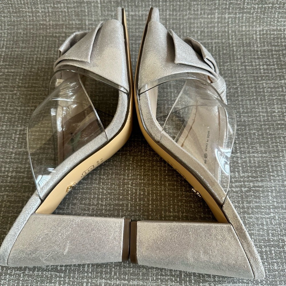 Nina New York Silver Bow Heels Sz 8.5M Clear Strap Block Sandals Wedding Evening - Picture 12 of 14
